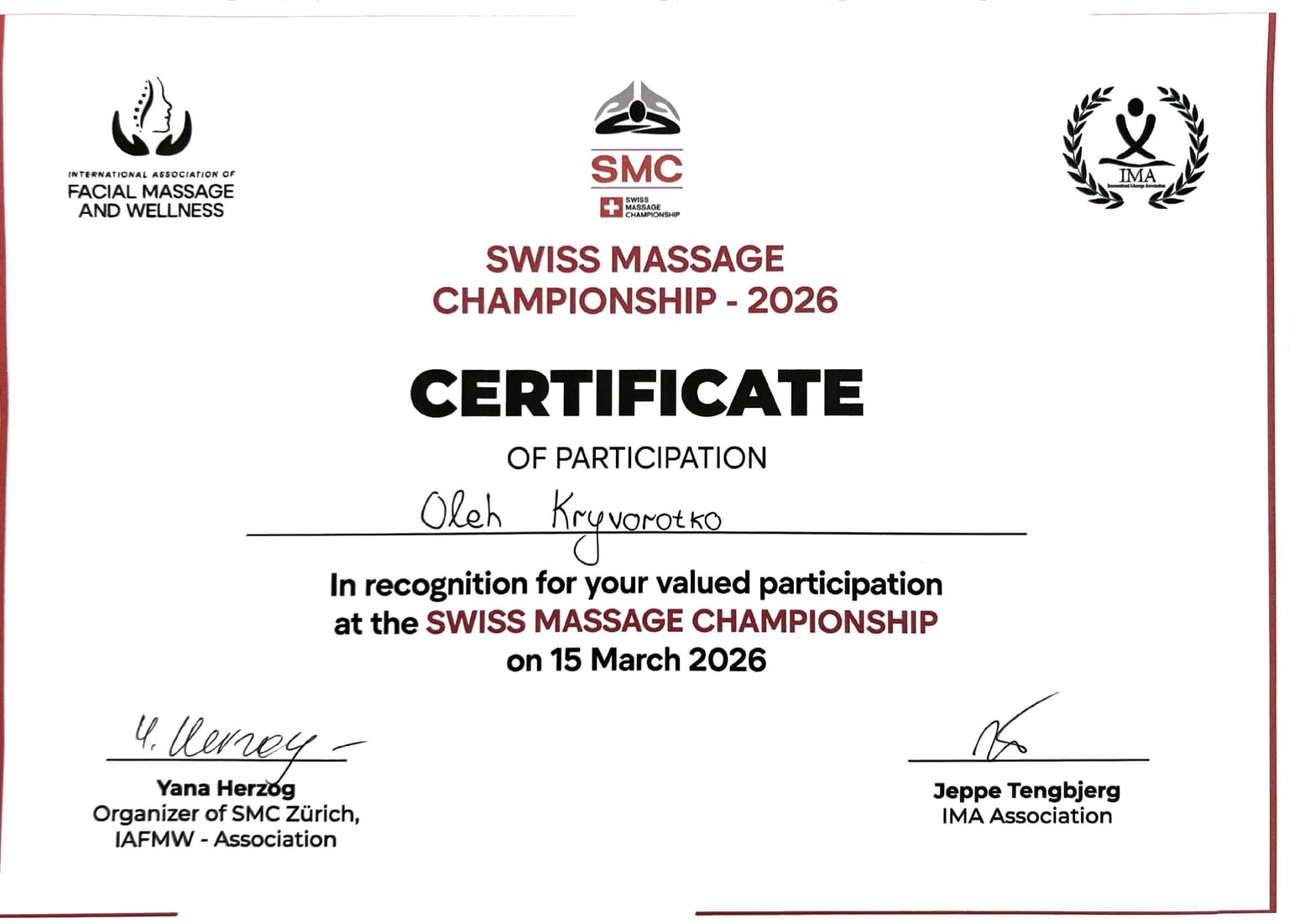 Certificate of Participation, SMC 2026